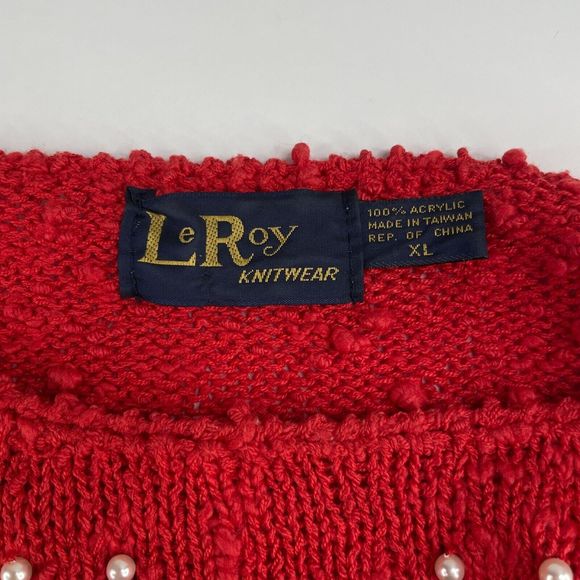 Le‎ Roy Knitwear Vintage 80s Red Sweater Pearl Beaded Long Sleeve Womens XL - Picture 5 of 5